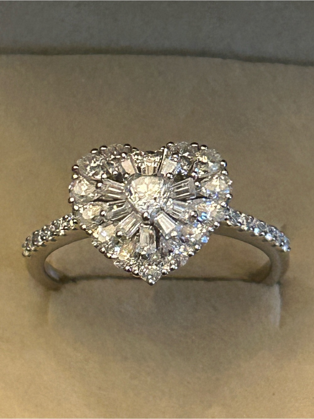 1.90CTW Heart-Shaped, Round & Baguette Moissanite Pavé Halo Ring in 925 SSilver